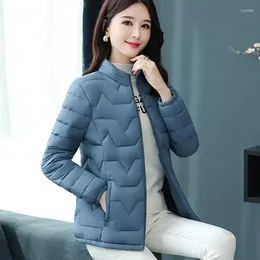 Abrigo Parka con cuello levantado de Color sólido de invierno para mujer estilo plumón para mujer versión coreana de chaqueta de algodón gruesa con cremallera y bolsillo cálido KJ156