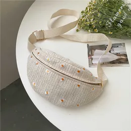 Women's Waist Bag Straw Woven Ladies Shoulder Crossbody Bags for Women 2023 Summer Fanny Pack Fashion Phone Female Chest Bag 230412