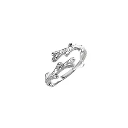 Pierścienie zespołowe mężczyzna kobieta mała okrągła gałąź % prawdziwa srebrna para obrączka obiecuje Otwarte pierścionki zaręczynowe dla kobiet mężczyzn AA230412