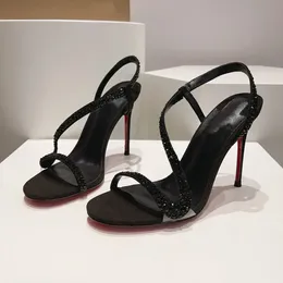 Tacchi sottili Sandalo alto punta aperta strass Fasce doppie intrecciate Sandalo in pelle di agnello con cinturino alla caviglia scarpe da donna firmate di lusso Taglie 35-43