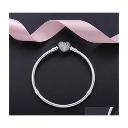 Bransoletki uroku Autentyczne 925 Sterling Sier Heart Charms Bransoletka z pudełkiem Pandora Europejskie koraliki Biezłotki Reail For Women Dh9i8