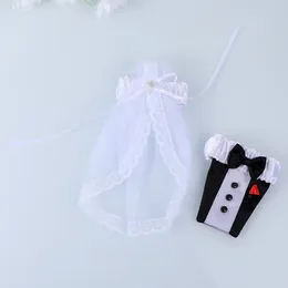 Present Wrap 2 PCS Brud Groom Outfits Bottle Cover Wedding Table Decorations Drawstring Dress