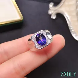 Pierścienie klastra Pierścień muskularny Tanzanite dla mężczyzn Biżuteria Naturalna klejnot certyfikowana Real 925 Srebrna impreza zaręczynowa Prezent High-end