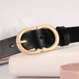 Belts High End Genuine Leather Women's Gold Buckle Cowhide Belt Decoration Jeans Casual Pants Fashion Metal Needle