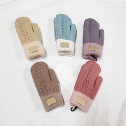зимние теплые перчатки Дизайнерские теплые плюшевые ветрозащитные перчатки на пять пальцев для осени и зимы, плюшевые замшевые противоскользящие перчатки с буквами из кожи и травы
