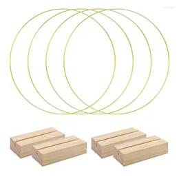 Dekorativa blommor 4 PCS Metal Wreath Ring Centerpiece For Table DIY med Wood Place Card Holders