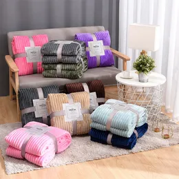 Ocean Shipping Wholesale Solid Striped Throw Blanket Flannel Fleece Soft Adult Bed Cover Winter Warm Stitch Fluffy Bed Linen Bedspread for Sofa Bedroom