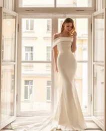 Favoloso abito da sposa a sirena taglie forti con spalle scoperte senza schienale in raso senza schienale Sweep Train Abiti da sposa Abiti da Noiva personalizzati