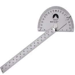 Freeshipping 0-180 Degree Angle Ruler Stainless Steel Round Head Rotary Protractor 145mm Adjustable Angle Finder Measure Tools Fphqh