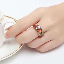 Band Rings Female Rainbow Crystal Stone Ring Cute Rose Gold Color Charm Flower Engagement Rings For Women Wedding Bands Christmas Jewelry AA230412