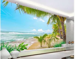 Bakgrundsbilder 3D -väggmålningar Bakgrund för vardagsrum strandträd TV -bakgrund Heminredning Anpassad PO