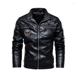 Men's Jackets Leather Jacket Men Winter Fleece Motorcycle PU Leahter Male Stand Collar Casual Windbreaker Ropa De Hombre Slim Coat 3XL