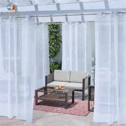 Ren gardiner ryb hem 1 st gardin vattentät trädgård dekoration utomhus för veranda yttre voile med sliver ring grommet 230412