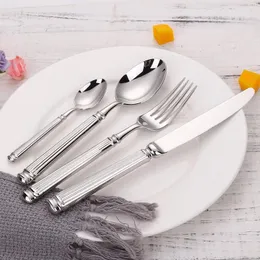 Dinnerware Sets 16 Pieces Glossy Silver Stainless Steel Cutlery Set Heavy-Gauge 18/10 Flatware Dishwasher Safe Home Silverware Modern