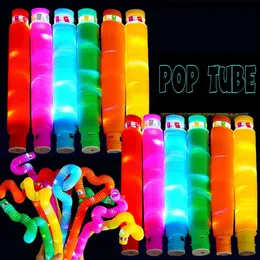 Party Toys Flash Bellows Vent Decompression LED Light Water Pipe Pop Tube Dekomprimering Lättemitterande teleskoprör