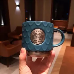 Puchar kawy Starbucks, duża pojemność, niebieska kubek, klasyczny prosty kubek, pieczęć brązu, nowe pudełko na prezent, ceramiczne filiżanki