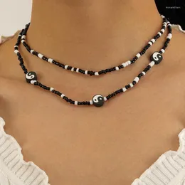 Подвесные ожерелья модная черная белая бусина воротник для женщин Мужчины Ян Ян Тайчи Многослойное ожерелье Панк Хип -хоп Шея