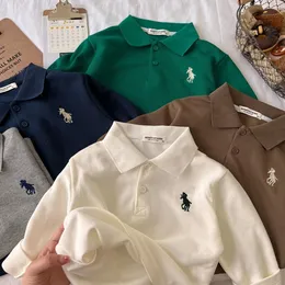 Magliette di cotone per bambini Ragazzi e ragazze Piccoli bambini più grandi 2023 Primavera Cartoon TieDyed Manica lunga Polo Colletto Maglione Giacca 230412