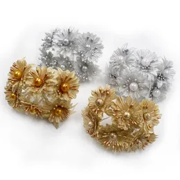 Ghirlande di fiori decorativi 6 pezzi di fiori artificiali oro argento perla stame Sakura accessori per la decorazione della festa nuziale fleurs clip art fai da te