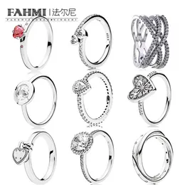 FAHMI 100% 925 Sterling Silver Jewelry Glitter Teardrop Ring Zircon Elegant Everlasting Love Ring Simple Geometric Zircon Ring2090