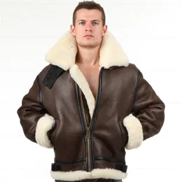 Herrläder faux b3 Shearling Jacket Bomber Fur Pilot World II Flying Aviation Air Military Us Tväder de mest varma polära kappan män kvinnor