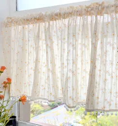 Curtain Daisy Flower Short Pompom Lace Kitchen Valance Drape Window Balcony Decor Home 230412