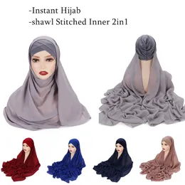 Hijabs Instant Hijab Chiffon Shawl Stitched Inner Bonnet Convinient Headwrap Muslim Women Islamic Underscarf 175X70CM 230412