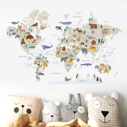 Dekoracje ścienne duże naklejki na mapę świata Zwierzęta dzikie akwarela dzieci winylowe kalkomanie w dziedzinie dzieci dla dzieci dziewczynki pokój dom 230411