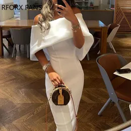 Sukienki swobodne kobiety solidne eleganckie na ramię midi bodycon impreza formalna biała sukienka 230412