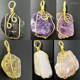Pendant Necklaces Fashion Jewelry Pink White Purple Yellow Smoke Crystal Amorphous Art Bead WFH407