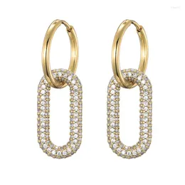 Hoop örhängen guldfärg rund rostfritt stål zirkonium koppar oval rektangel för kvinnor öronklämma smycken