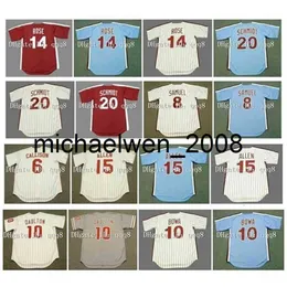 Vintage 6 JOHNNY CALLISON 8 JUAN SAMUEL 10 DARREN DAULTON 10 Larry Bowa 14 PETE ROSE 15 RICHIE ALLEN 20 MIKE SCHMIDT Branco Vermelho Retro