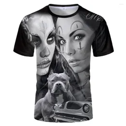 Herr t-skjortor sommaren mäns t-shirt avslappnad kort ärm tee hip hop shirt kläder mode streetwear skönhet mobbning pitbull skalle för män