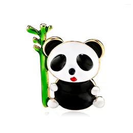 Broscher söta emalj panda djur för kvinnor barn grön bambu brosch stift hattar halsduk smycken kläder tillbehör