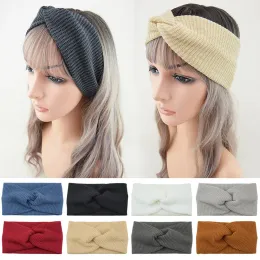 Knitted Cross Headband Soft Warm Elastic Hair Band Ear Warmer Crochet Knit Woolen Turban Wide Headwrap Women Winter Headwear