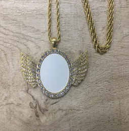 100PcsLot Custom hip hop round shape Jewelry Sublimation Angel Wings Necklace For Promotion Gifts1425377