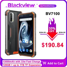 Blackview BV7100 13000mah 견고한 전화 6GB 128GB Android 12 33W 빠른 충전 옥타 핵심 휴대 전화 6.58 ''방수 스마트 폰