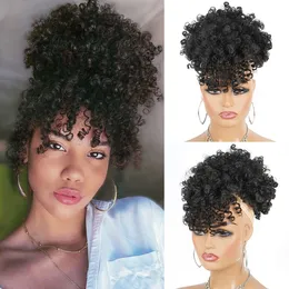 Chignons Chignon Kinky Curly Hair Bun for Women Afro Puff Drawstring Ponytail with Bangs Updo Hair Ponytail Clip In Extension 230412
