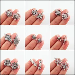 Charms Fashion Clear Crystal Connectors Flower Round Clover Antique Silver Color Pendants Retro