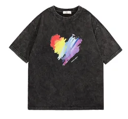 WQ260 Rainbow Heart Classical Designer T Shirt Summer Short Sleeve Streetwear Women Men Tshirt Tee Męskie ubrania