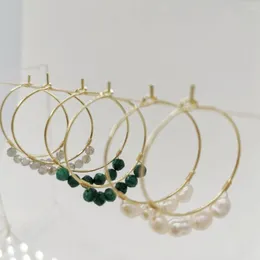 Hoopörhängen Läckra naturliga ädelstenar Pearl Malachite Labradorite Moonstone Hoops Delicate Wired Facetted 14k Gold Filled