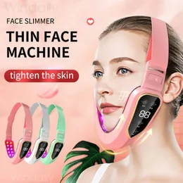 Ansiktsmassager Lyftanordning LED PON -terapi bantningsvibration Massager Double Chin V Face Shaped Cheek Lift Belt Machine 230411