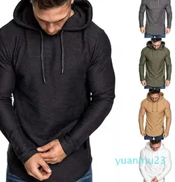 Herr jogger tröja fitness yoga kläder sportkläder skjorta blus huvtröja stretch hooded solid färg långärmad tröjor