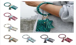 Circle Bangle Wristlets Wallet Coin Purses Tassels Keychain Card Holder Bag Women Leopard PU Leather Bracelets Key Chain Zero Wall3196792