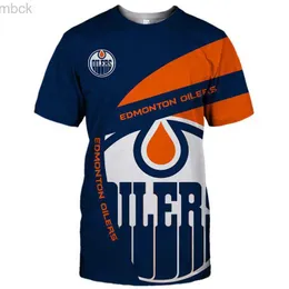 T-shirt da uomo 2022 T-shirt da bici da esterno Summer Casual Tops Edmonton New Men's Fashion Blue Orange Stitching White Note Print Oilers T-shirt 3M412