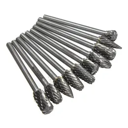 FreeShipping وصول جديد 10pcs/Lot 1/8 Tungsten Carbide Burr Set 3mm Drill Bit Rotter Files CNC Ced 6mm with Box LPXLH