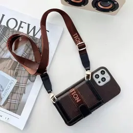 Kieszeń na karty projektanta Oficjalny portfel Etui na telefony Torebka Cross Body na iPhone'a 14 13 12 11 Pro Max 14pro 13pro 12pro 11pro X Xs Xr 8 7 plus Brązowe etui w kwiaty z pudełkiem z logo