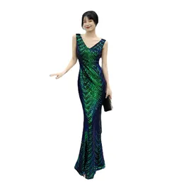 Green Evening Dresses V-Neck Mermaid Sequined Formal Dresses Women Elegant Party Gowns Robe De Soiree