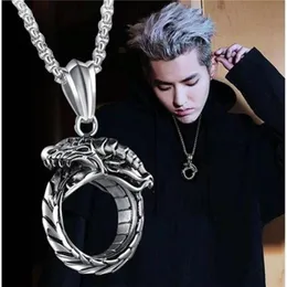 Pendant Necklaces Punk Retro Ouroboros Titanium Steel Necklace Unisex Hip Hop Rock Party Accessories Factory WholesalePendant