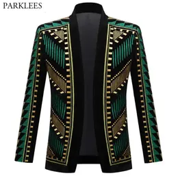 Mäns kostymer blazrar lyxiga afrikanska broderier cardigan blazer jacka män sjal lapel smal passform randig kostym male party prom bröllop kostymer 231110